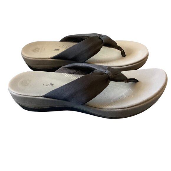 Clarks Cloudsteppers Cushion Soft Arla Kaylie Womens Sz 10 Black Wedge Sandals - Picture 3 of 6